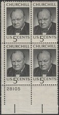 1965 Winston Churchill Plate Block Of 4 5c Postage Stamps, Sc# 1264, MNH, OG