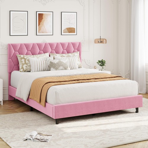 Pink full bed frame velvet - full,