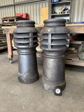 Reclaimed Pair of Clay Staff Blue Ruabon Louvered Chimney Pots 32.5" High