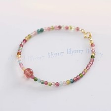 4mm Genuine Natural Colorful Tourmaline Round Gemstone Beads Bracelet 7.5 in
