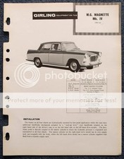 MG MAGNETTE Mk IV GIRLING Car Brakes Data Guide 1961