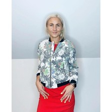 Floral Print Bomber Jacket with Black Trim