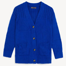 Ladies M&S Ribbed V Neck Longline Cardigan Blue Sizes XS S 6 8 10