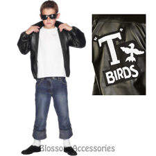 CK752 Boys T-Birds Gang Jacket 1950 50s Black Grease Danny T bird Tbird Costume
