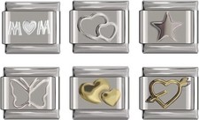 6pc Bundle Italian Charms Link 9mm Silver Fits All Italian Charms Bracelet