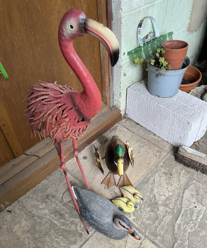 Painted metal bird figurines - metal,