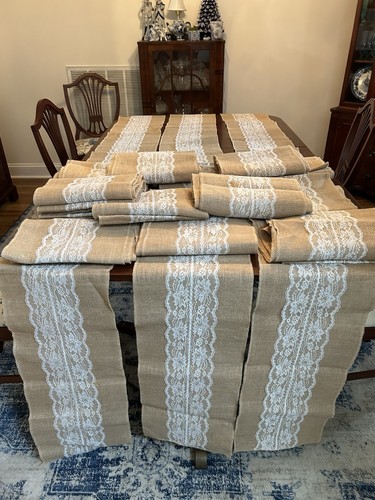 Ten burlap lace table - burlap,