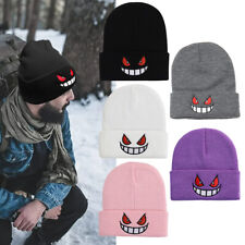 Unisex Gengar Beanie Hat Pokemon Style Knitted Embroidered Soft Thick Warm Cap