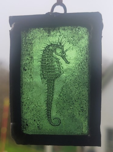 Stained glass seahorse painted - stained,
