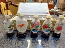 Lotto 5 Snuff bottles in vetro dipinte a mani Cina Vintage