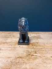 Stone Garden Lion Statue Ornament Metallic Silver Indoor Outdoor Frostproof Gift