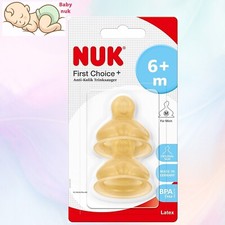 NUK First Choice+ Baby Bottle Teat 6+month Medium Feed Hole Anti-Colic 2 Count