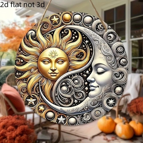 Sun moon round metal wall - moon, sign