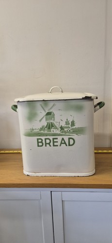 Antique enamel ware bread bin - antique,