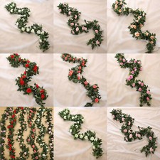 8ft Artificial Flower Silk Rose Leaf Garland Vine Ivy Home Wedding Garden Decor
