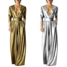Sexy Long Sleeve Loose Romper Women Jumpsuit Fashion Glitter Metallic Streetwear