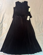 NWT Laura Ashley BROWN OAK Ankle LengtVELVET Skirt PS Sleeveless Matching PM Top