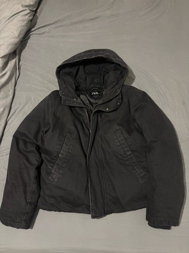 Zara hooded black denim - hooded, jacket