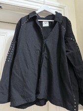 Zara Black Studded Denim Jacket. Size XL.