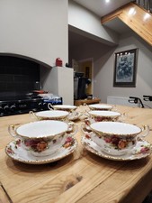 6 x Royal Albert OLD COUNTRY ROSES handled soup cups and saucers