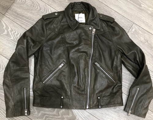 Mango khaki leather biker - leather,