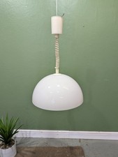 Vintage White 1960s Rise and Fall Ceiling Pendant Lamp Shade Guzzini? Retro 