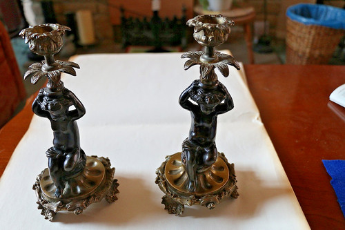 Pair bronze putti - of,