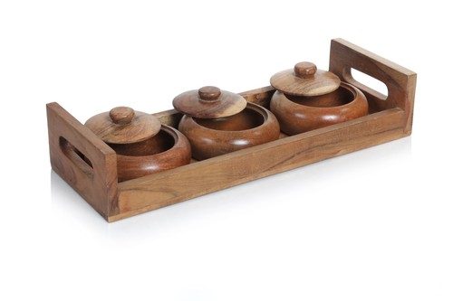 Solid acacia wood condiment - wood,