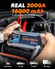 WOLFBOX 3000A JUMP STARTER CAR BATTERY BOOSTER BOX POWER BANK with LED Display