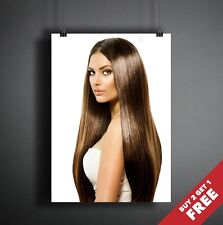LONG BROWN HAIR POSTER A3 A4 * HAIRSTYLE HAIRDRESSER BEAUTY MAKEUP SALON PRINT
