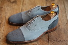 Grenson Grey Suede Oxford Brogue Lace Up Shoes Mens UK 8 F US 9 EU 42 NEW