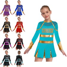 UK Girls Cheerleading Uniforms Contrast Color Mock Neck Cheer Leader Dance Dress