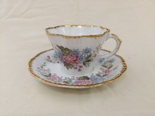 Salisbury Fine Bone China Tea Cup & Saucer - Pink & Blue Flowers 