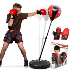 Adult Kids Punch Ball Set Free Standing Adjustable 70/100cm &Boxing Bag Gloves
