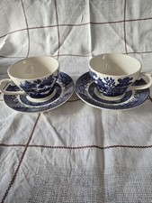 Vintage Pair Broadhurst Blue Willow Pattern Teacup and Saucer Sets C1960s VGC