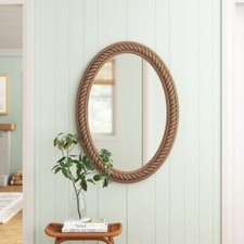 Oval Nautical Coastal Wall Mirror, Rope Framed Rustic Farmhouse Bathroom, Beach