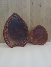 2 World Market Pottery Fall Leaf Trinket Bowls | Etched Carved Red Clay Dish