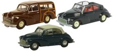 Oxford Set of 3 model Morris Minors. 1:76 Scale. Convertible Open & Traveller