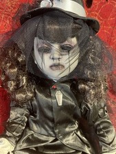 OOAK Gothic Creepy Horror Doll Black Eyes & Morning Clothes Sitting Position