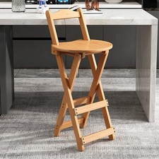 Wooden Folding Bar Stool Bamboo Kitchen Counter Height Stools with Backrest UK