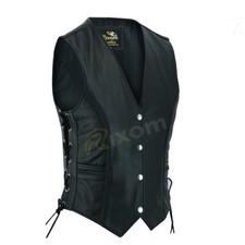 Ladies Leather Vests Waistcoat Soft Sheep Leather Bikers Black with Braid Style