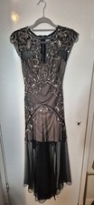 Miss Selfridge Embellished 1920s Gatsby Mesh Maxi Evening Party Dress Size Small