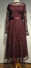 COAST Dress Sz 18 £159 Red embroidered midi party wedding Guest Purple Lace 