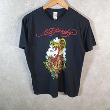 Vintage Don Ed Hardy Sport Skull Bones Snake T Shirt Men’s Small Black Tiger Y2K