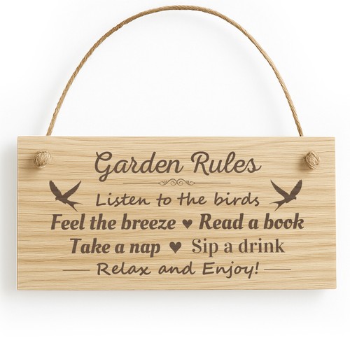 Garden rules sign engraved - garden,