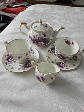 Aynsley 'Violette' Vintage Bone China Tea Cup Saucer, Teapot And Creamer