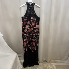 Marchesa Notte Sequin Floral Gown Black Multicolor Size 16 Halter Neck Formal