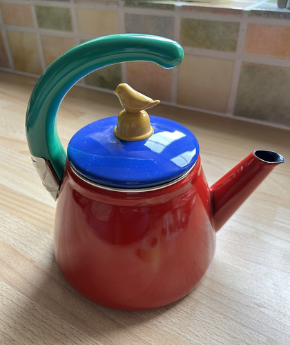 Red enamel whistling stove - enamel,