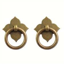 2PCS Vintage Style Brass Ring Pulls Decorative Drawer Handles Cabinet Hardware