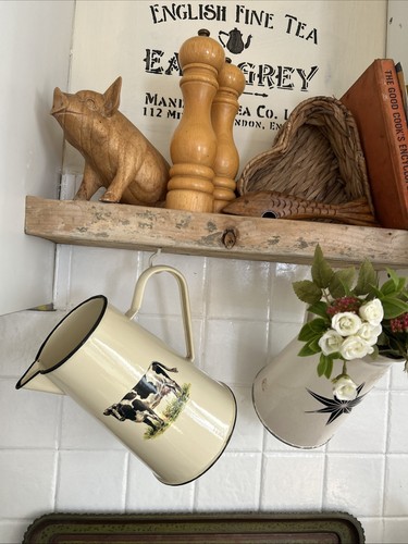 Vintage enamel jug cream with - vintage,